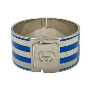 Auth GUCCI Interlocking G - Silver Blue Hardware Bangle